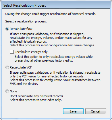 Select Recalculation Process